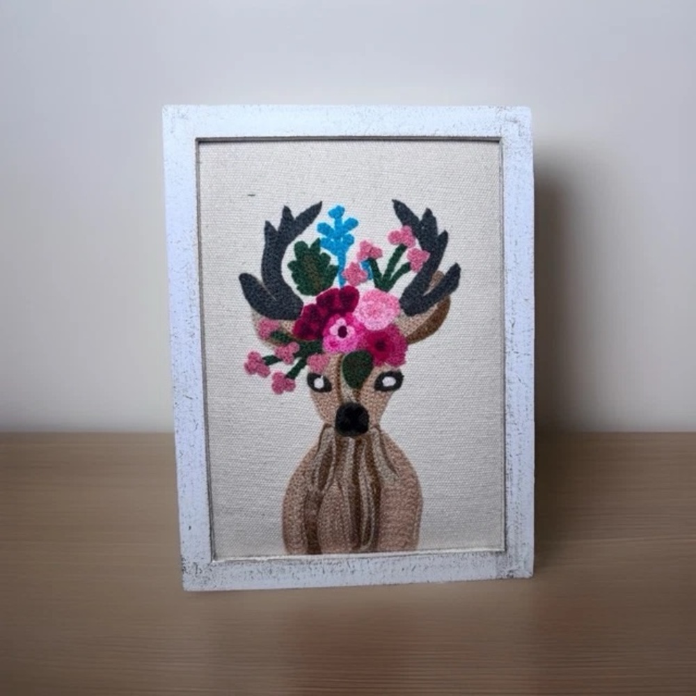 Floral Deer Embroidery Wall Art